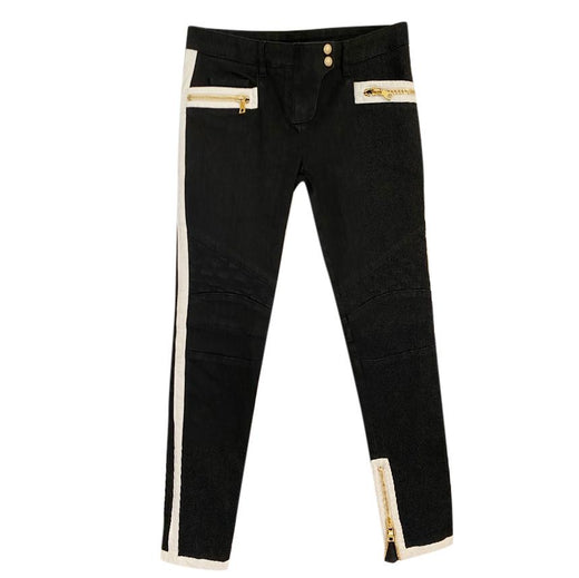 Balmain monochrome black denim biker jeans