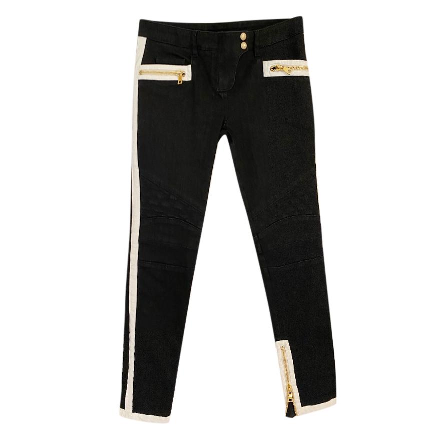 Balmain monochrome black denim biker jeans