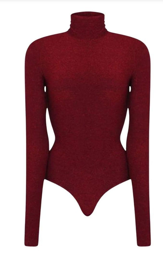 Alexandre Vauthier Burgundy Turtleneck Bodysuit