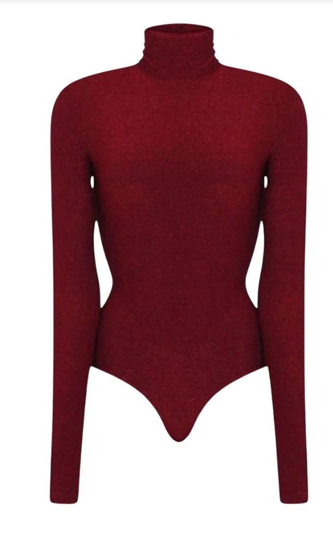 Alexandre Vauthier Burgundy Turtleneck Bodysuit