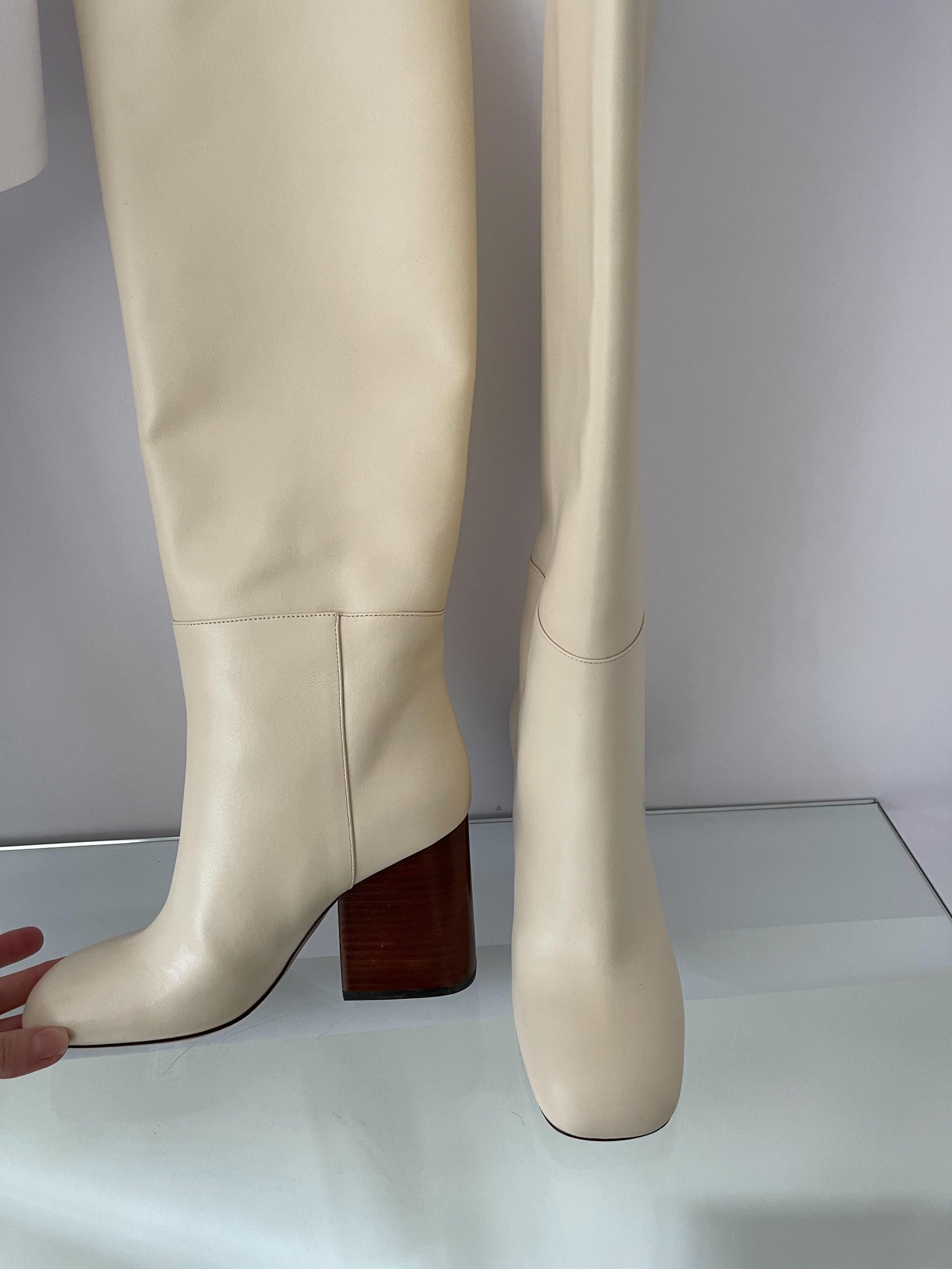 Ivory Leather OTK Boots