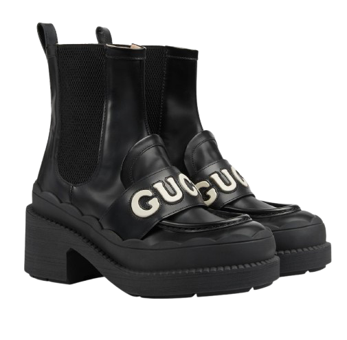 Gucci Black Logo Platform Leather Boots