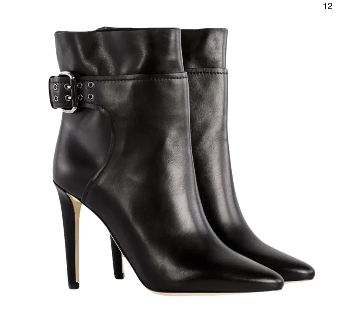 Jimmy Choo Black Leather Buckle Detail Ankle Boots