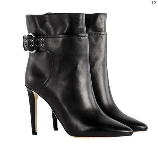Jimmy Choo Black Leather Buckle Detail Ankle Boots