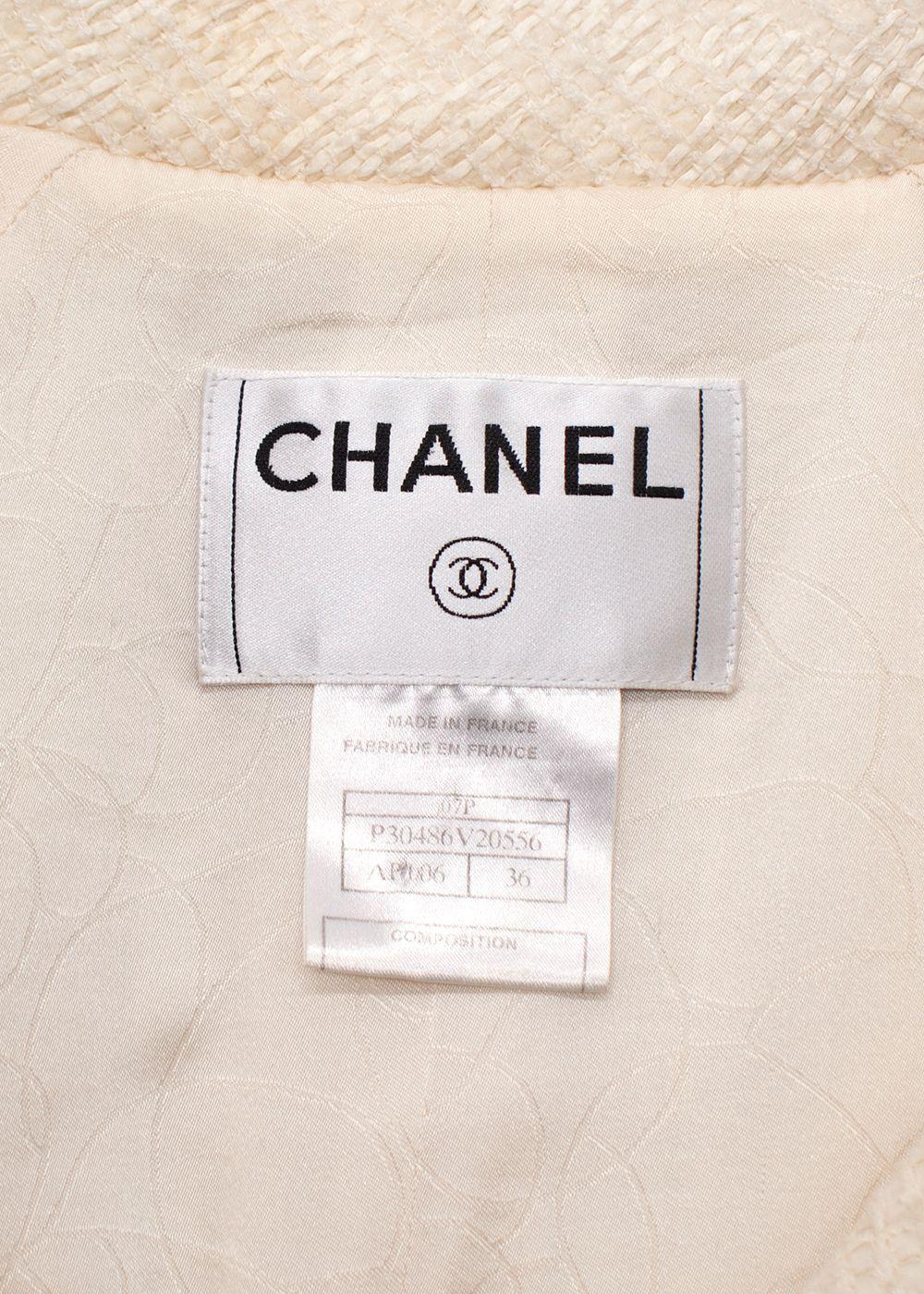 Chanel Cream 3/4 Length Sleeves Button Up Tweed Jacket