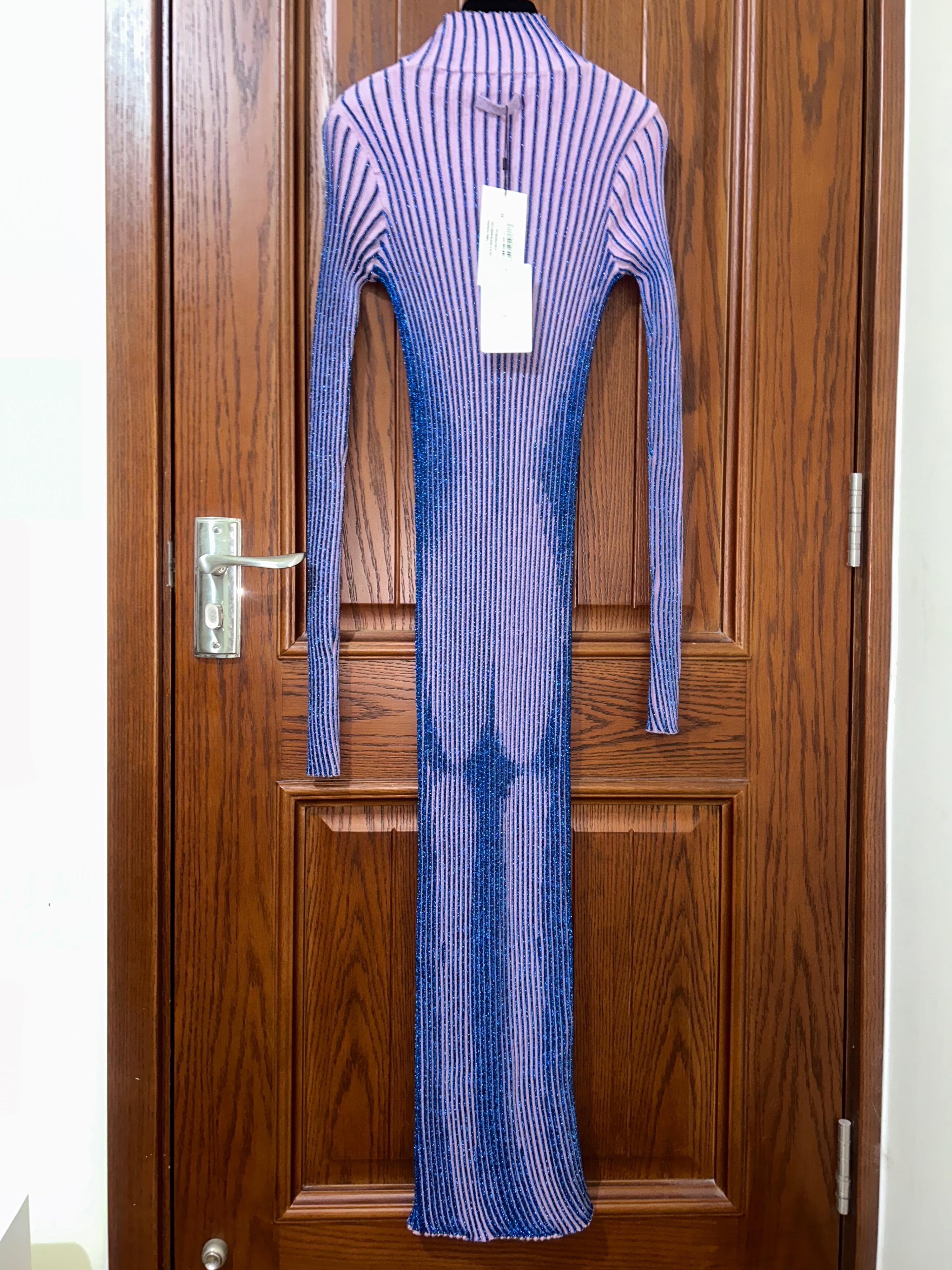 Lilac Metallic Rib Midi Dress