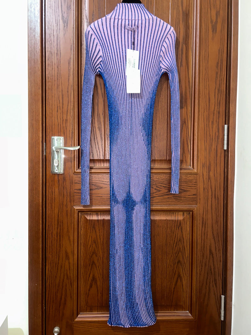 Lilac Metallic Rib Midi Dress