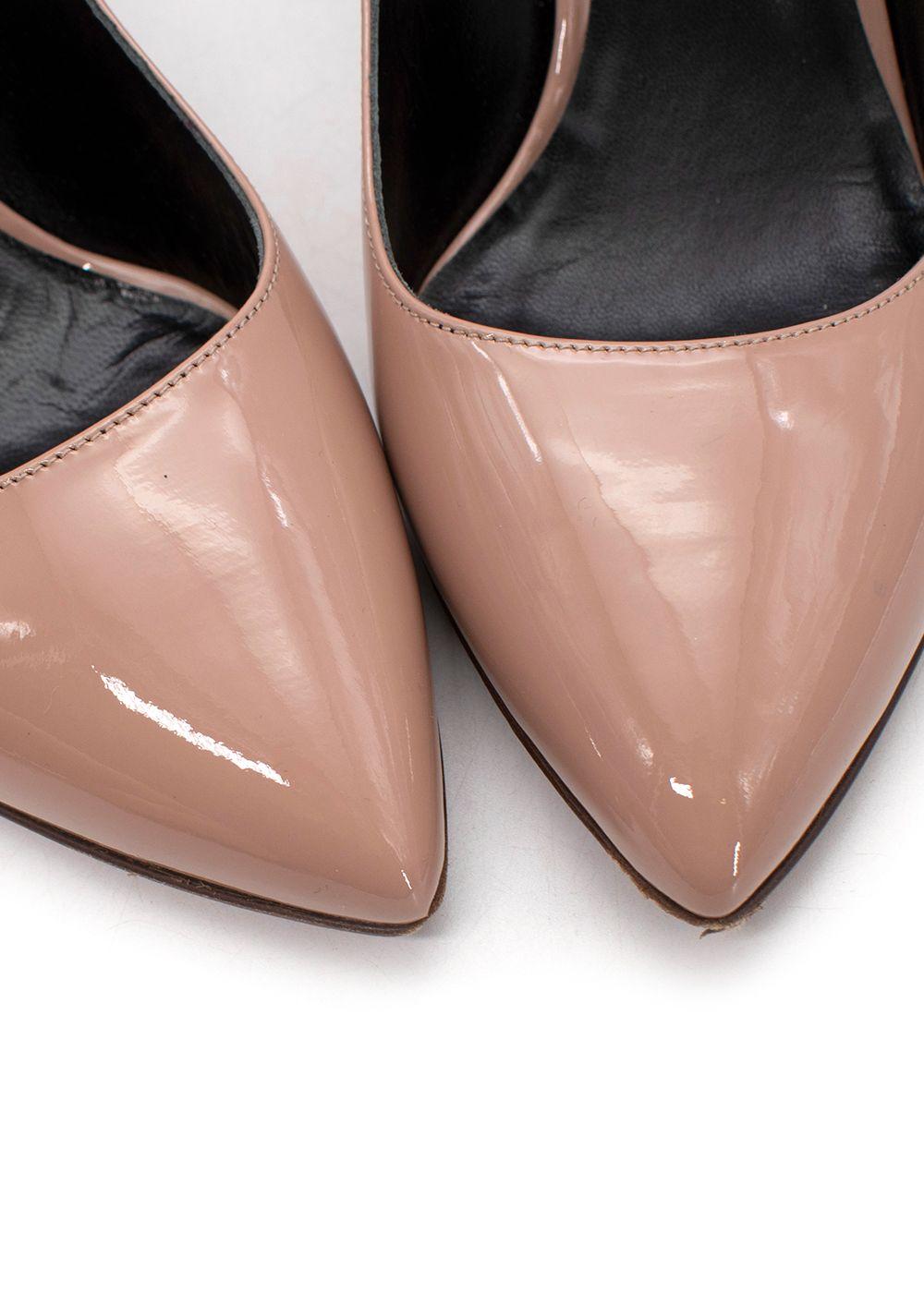 Dusty-Pink Patent Point Toe Block Heeled Pumps