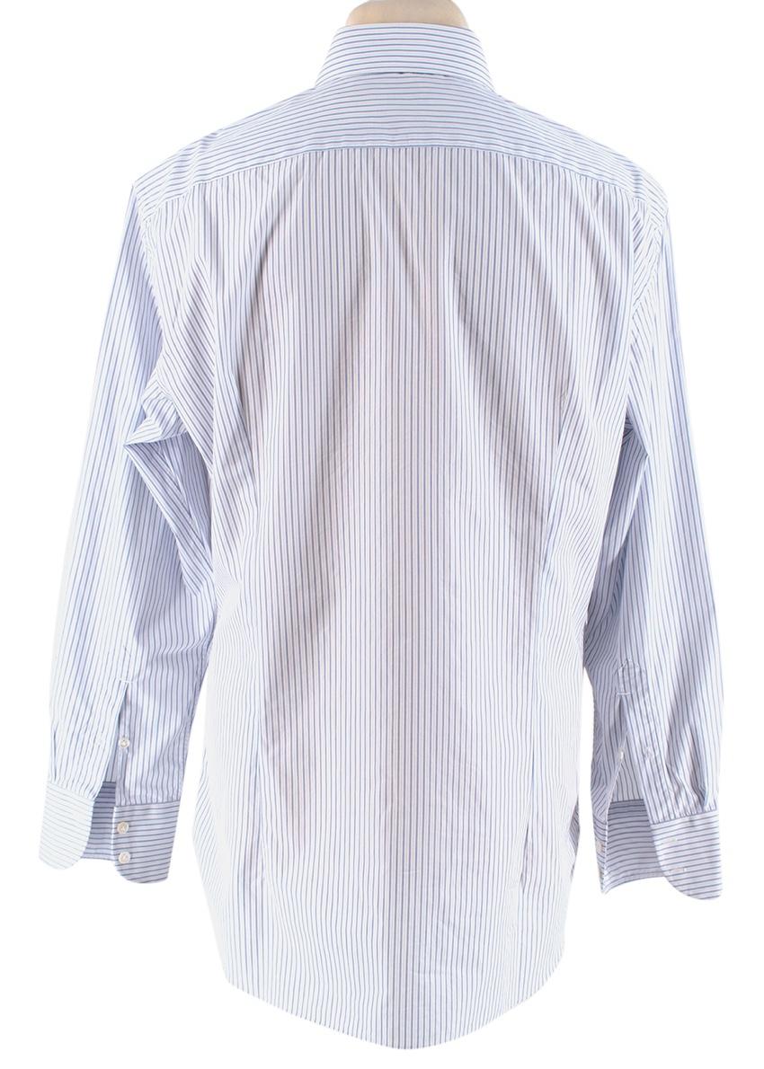 Emanuele Maffeis White & Blue Striped Cotton Tailored Shirt