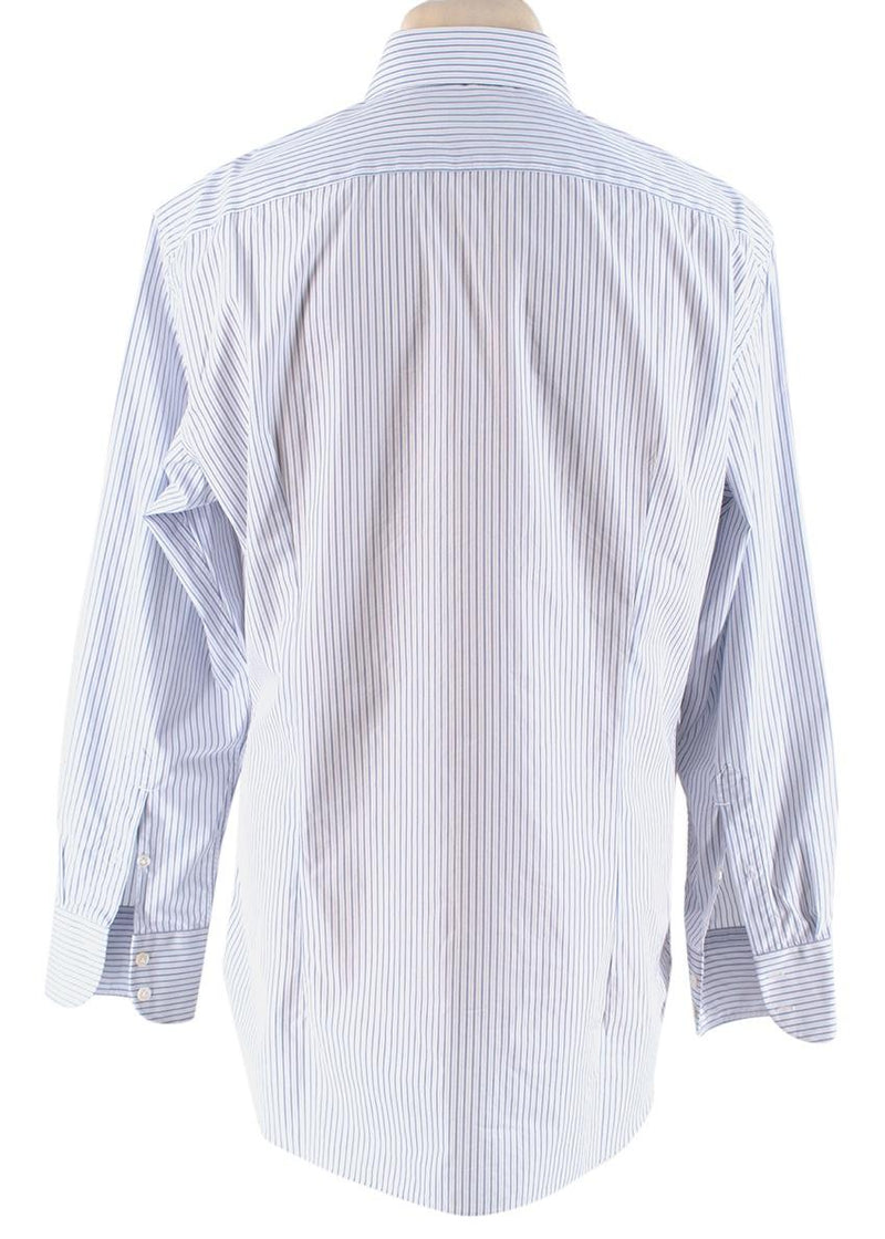 Emanuele Maffeis White & Blue Striped Cotton Tailored Shirt