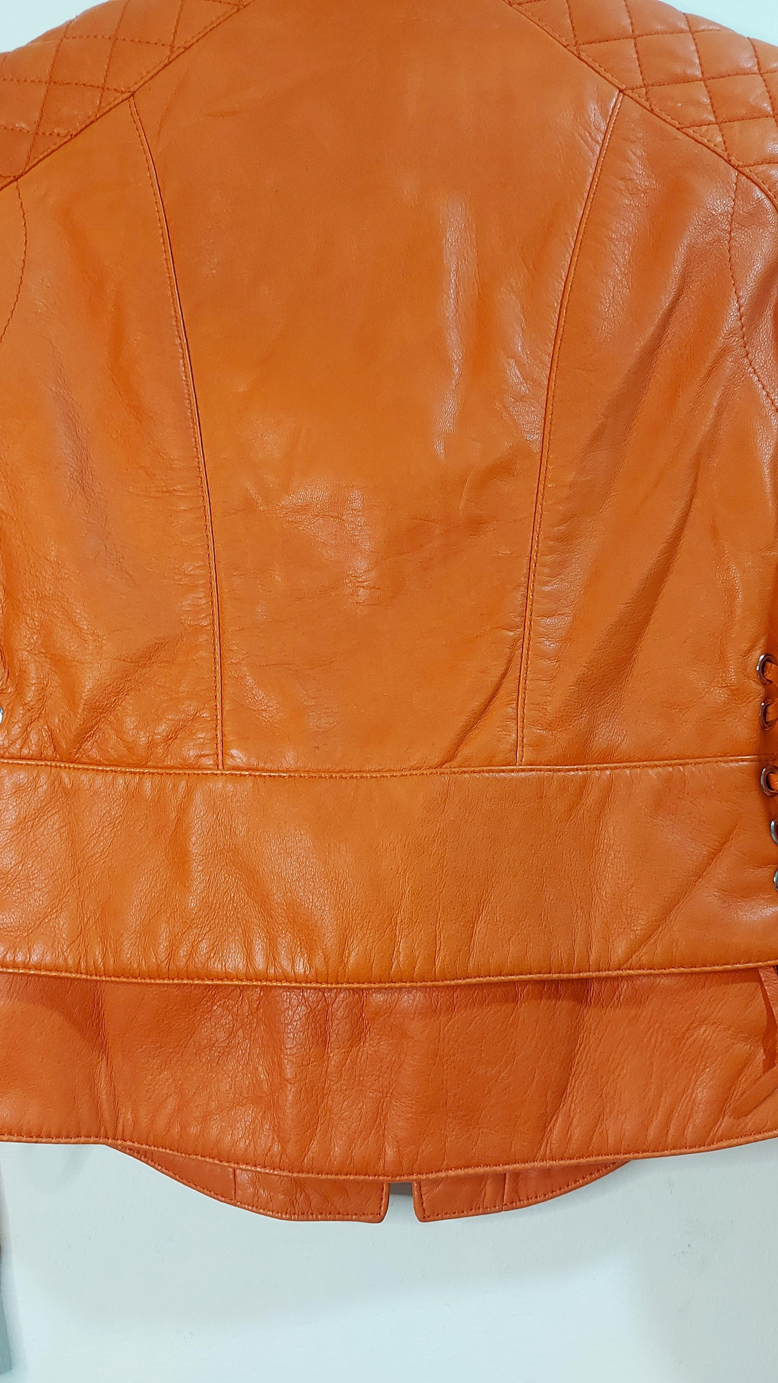 Orange Leather Biker Jacket