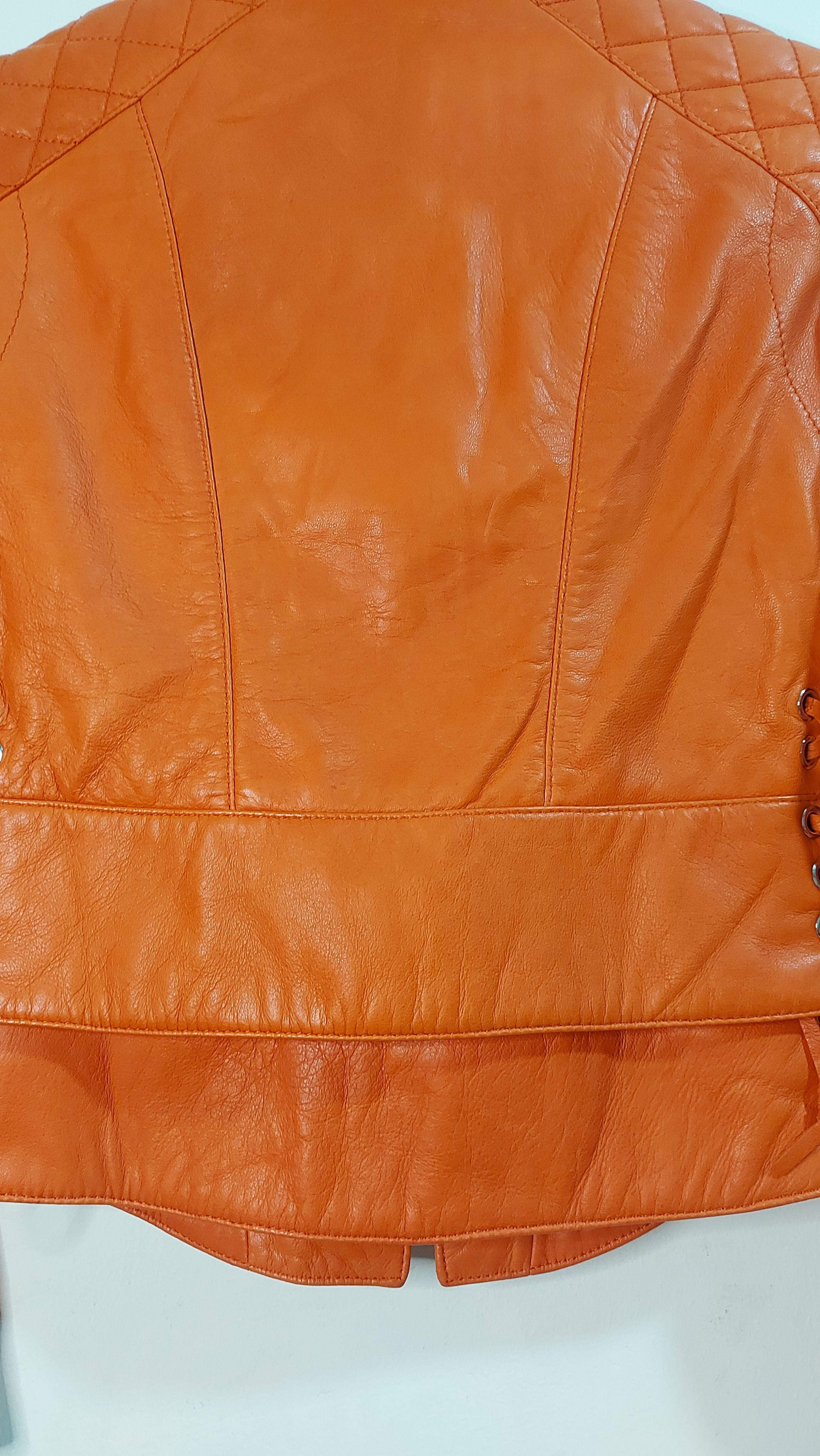 Orange Leather Biker Jacket