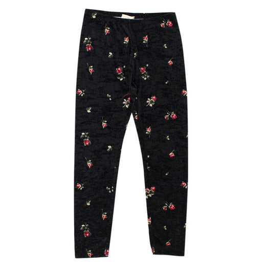 Monnalisa Kids Black Rose Print Velvet Leggings