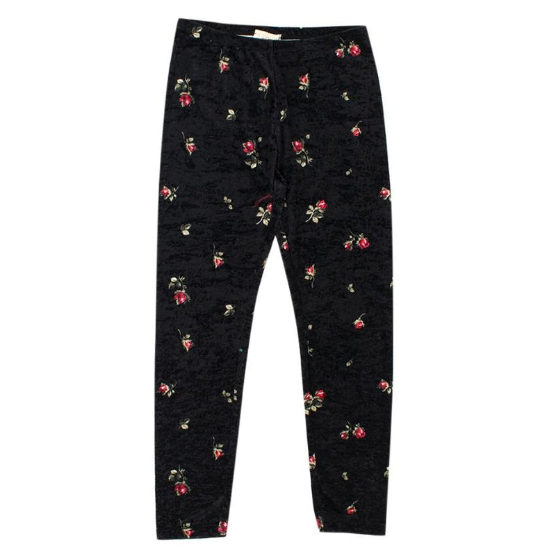 Monnalisa Kids Black Rose Print Velvet Leggings