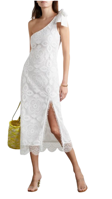 Waimari White Mangler One Shoulder Lace Midi Dress