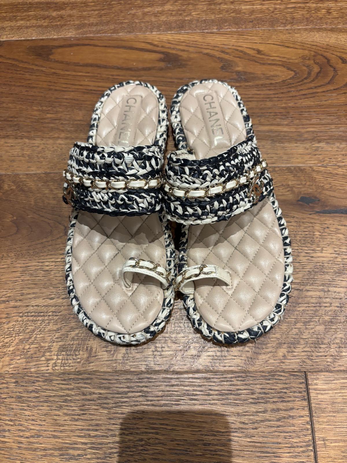 Chanel Tweed Thong Sandals