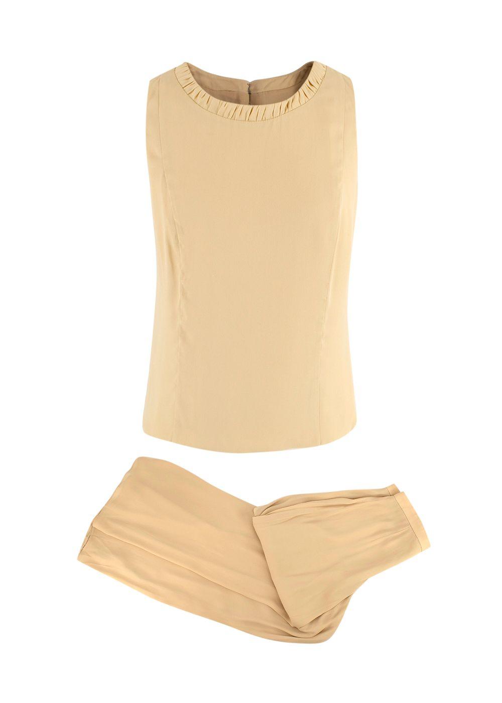 Armani Collezioni Beige Tank Top and Wide Leg Trouser Set