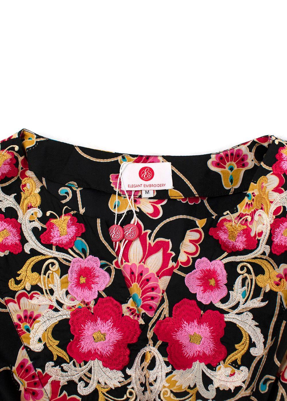 Elegant Embroidery Black Floral Embroidered Kaftan