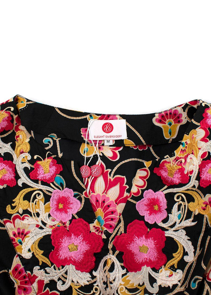 Elegant Embroidery Black Floral Embroidered Kaftan