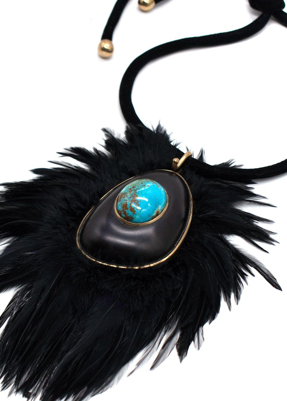 Tom Ford Statement Feather Necklace with Turquoise Stone