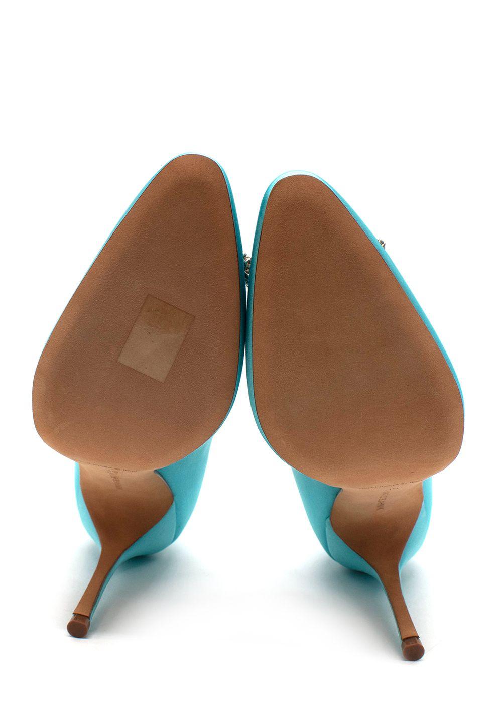 Manolo Blahnik Okkava 105 Turquoise Satin Heels