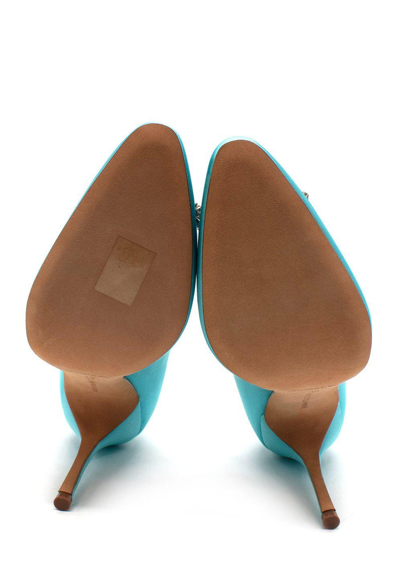 Manolo Blahnik Okkava 105 Turquoise Satin Heels