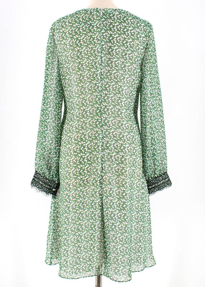 Mikael Aghal Green floral print dress with black lace trim