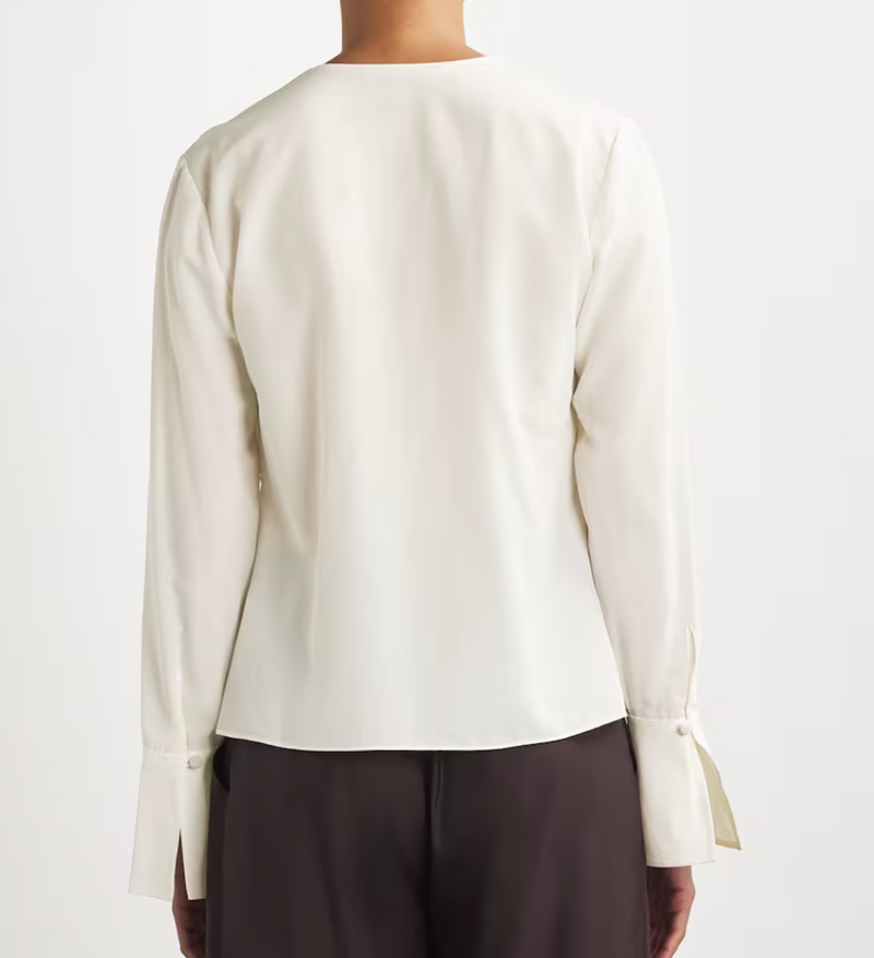 Frame Silk Ruffle-Neck Blouse