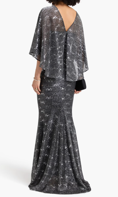 Talbot Runhof Cape-effect Sequined Jersey Gown