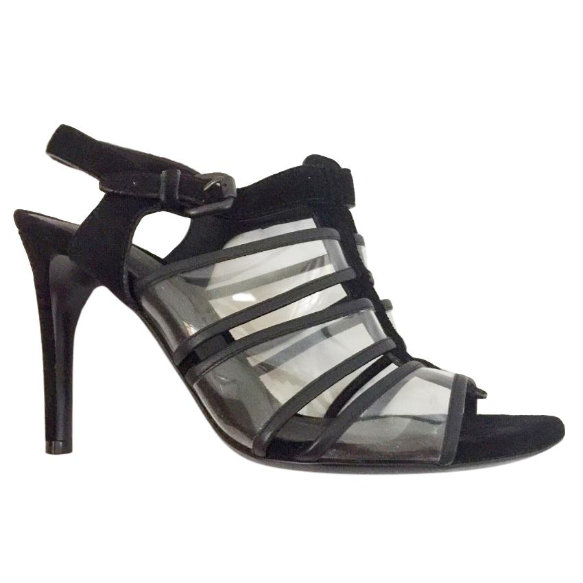 Bottega Veneta black leather transparent heeled sandals