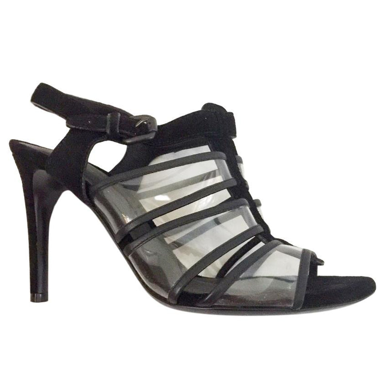 Bottega Veneta black leather transparent heeled sandals