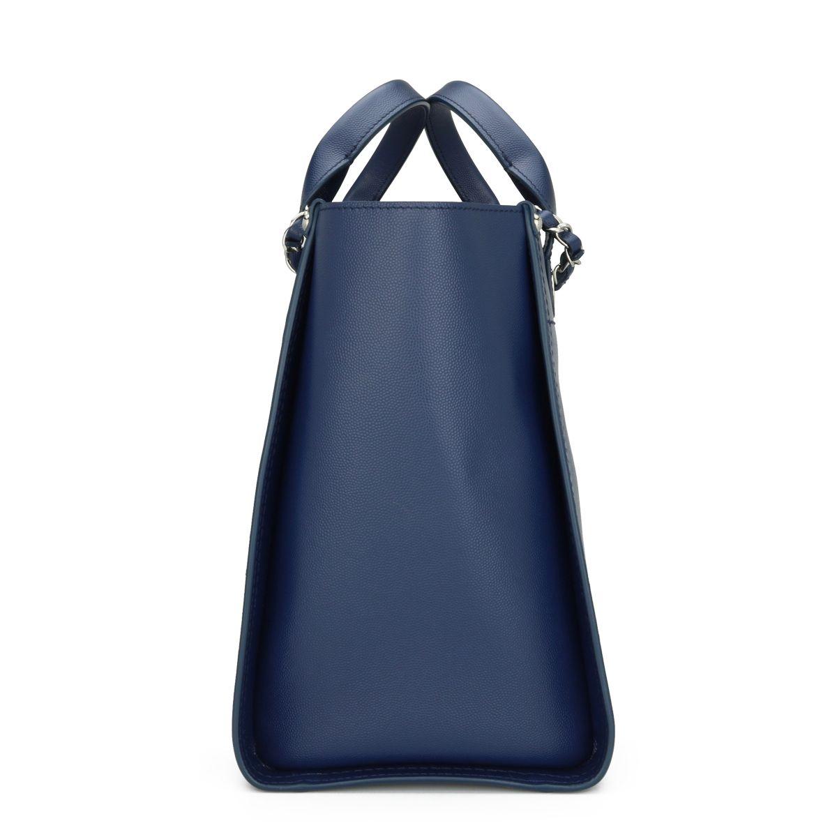 Studded Navy Blue Caviar Deauville Tote Small
