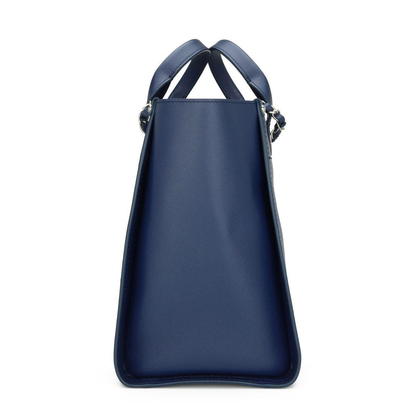 Studded Navy Blue Caviar Deauville Tote Small