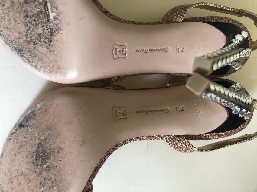 Gianvito Rossi Metallic Rose Gold Crystal Embellished Sandals