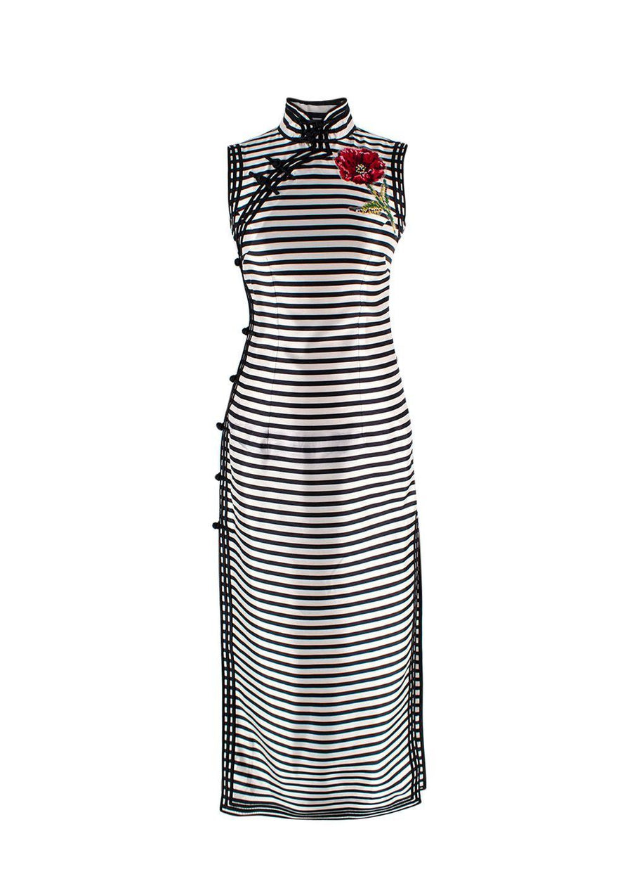 Dolce & Gabbana  Black and White Mandarin Collar Striped Silk Dress
