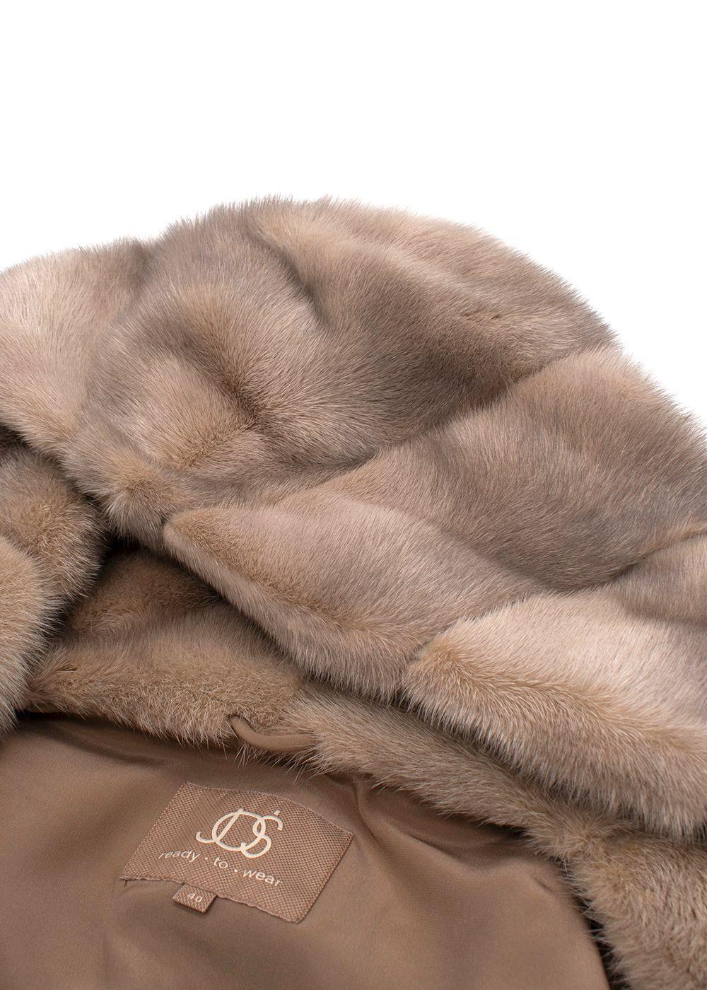 Jos Beige Fine Quality Mink Hooded Fur Coat
