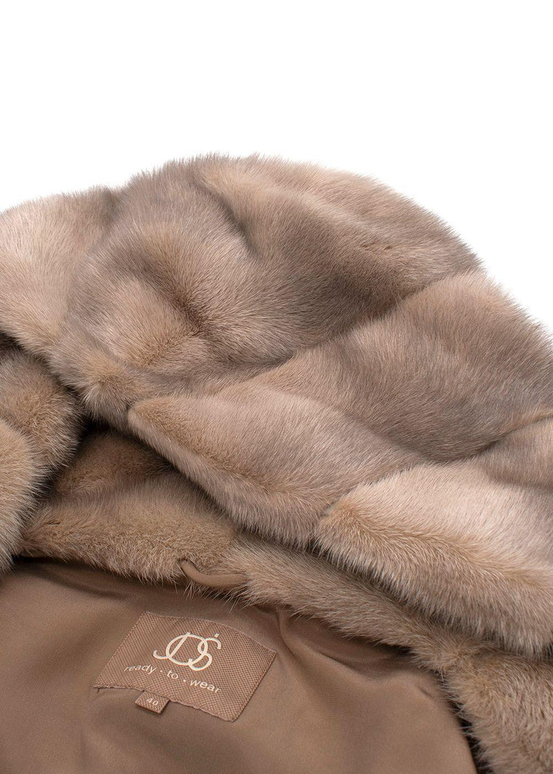 Jos Beige Fine Quality Mink Hooded Fur Coat