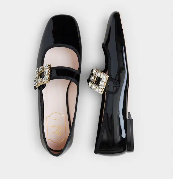 Roger Vivier Tres Vivier Strass Patent Leather Ballerina Flats