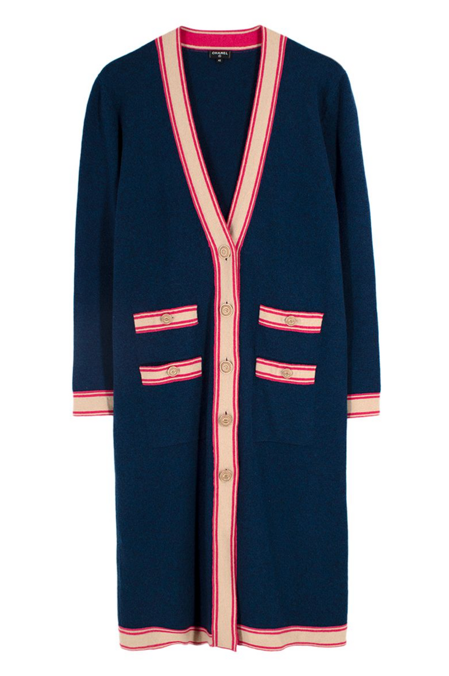 Chanel Longline Navy & Pink Cashmere Cardigan