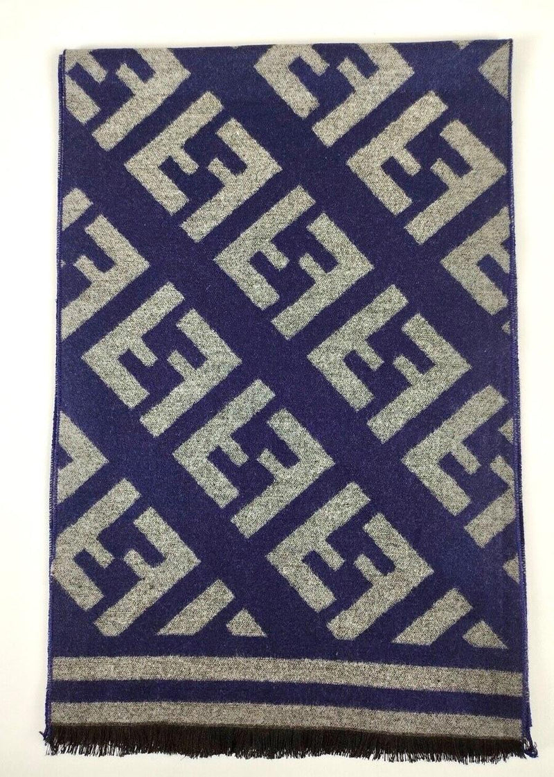 Fendi Grey and Blue Reversible Wool Scarf