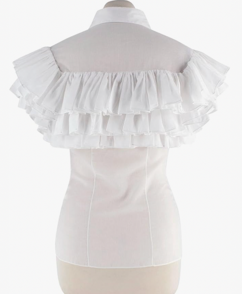 Alaia White Fine Cotton Frilly Blouse