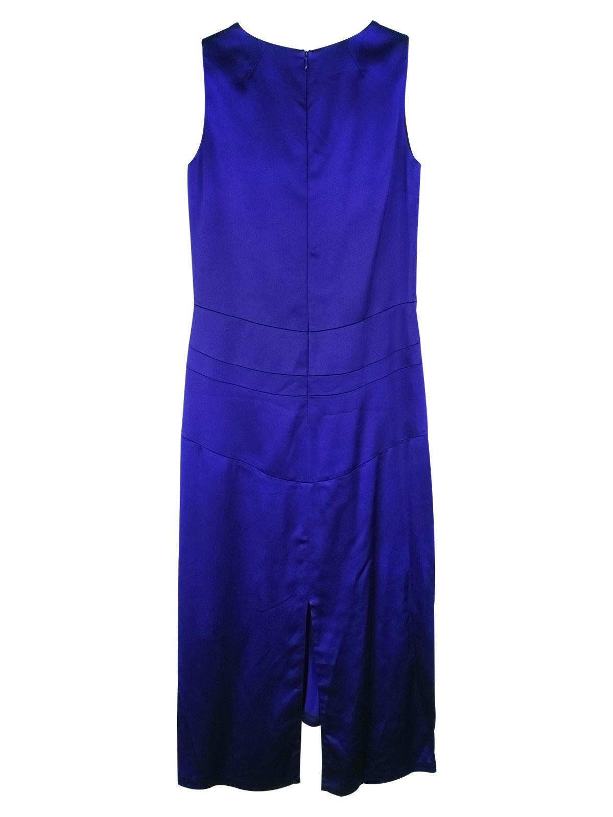 Blue V-Neck Satin Sleeveless Midi Dress