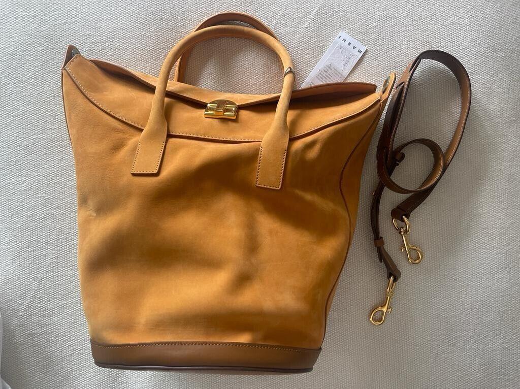 Tan suede bucket bag