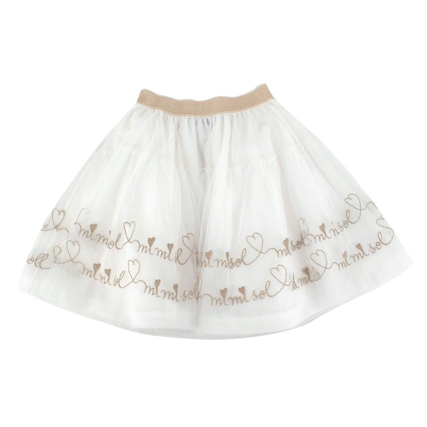 Mi Mi Sol White & Gold Embroidered Tulle Skirt