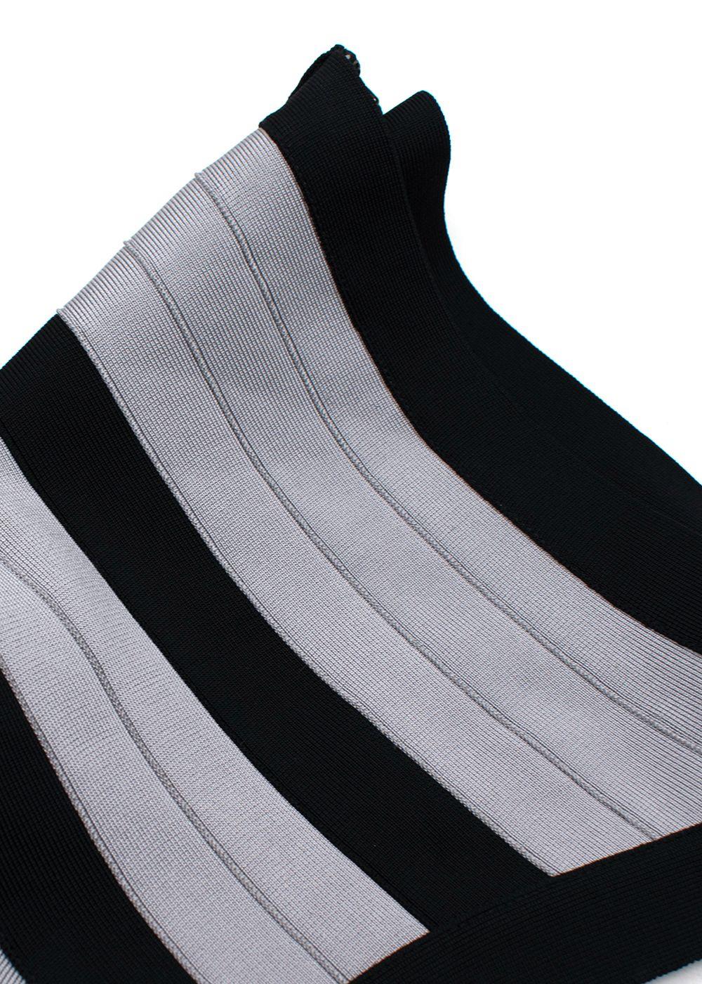 Herve Leger Black and Grey Striped One Shoulder Mini Dress