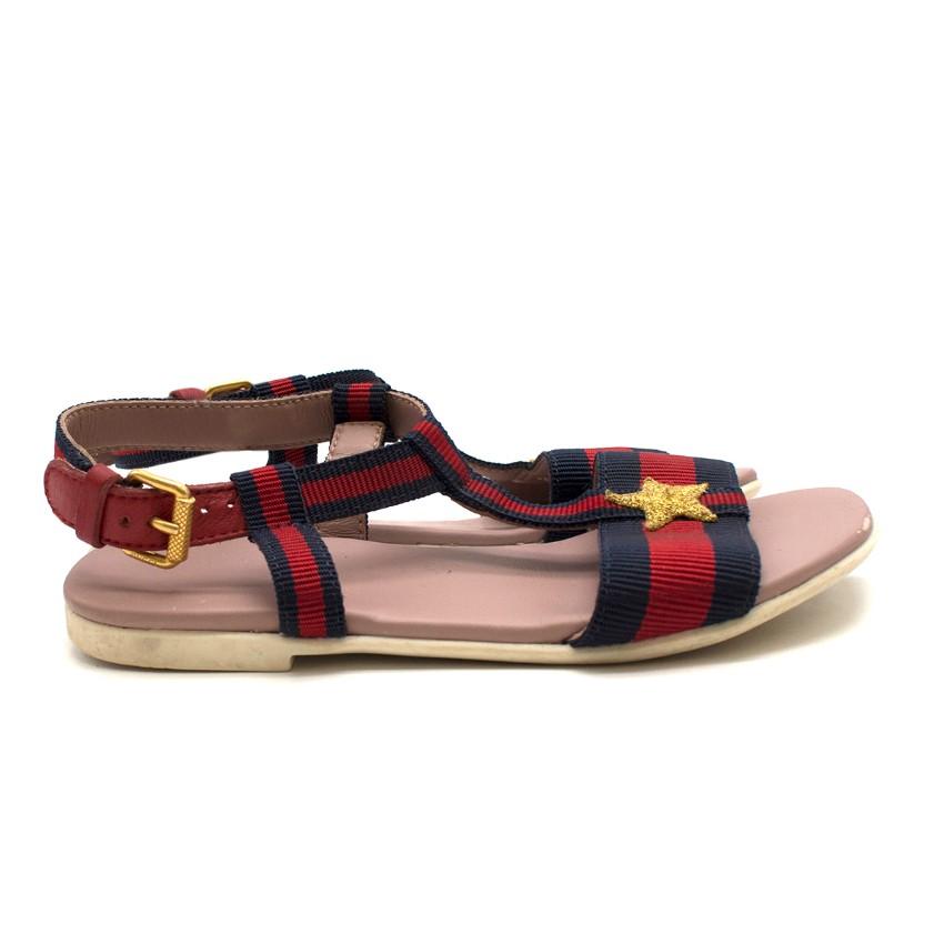 Gucci Girls' Red & Navy Striped Sandals