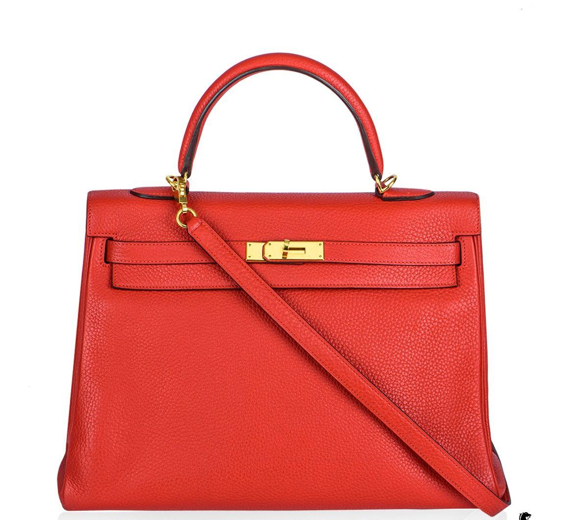 Hermes Kelly 35cm in Rogue Tomate Clemence Leather with Gold Hardware