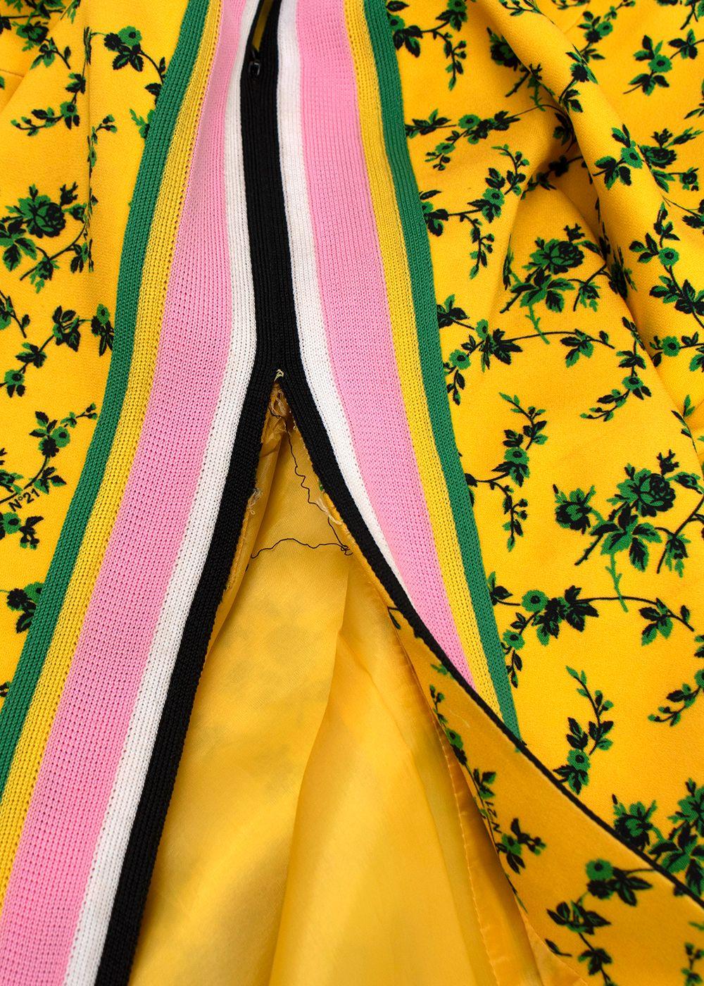 No.21 Yellow Floral Print Midi Skirt with Contrast Stripe Detail