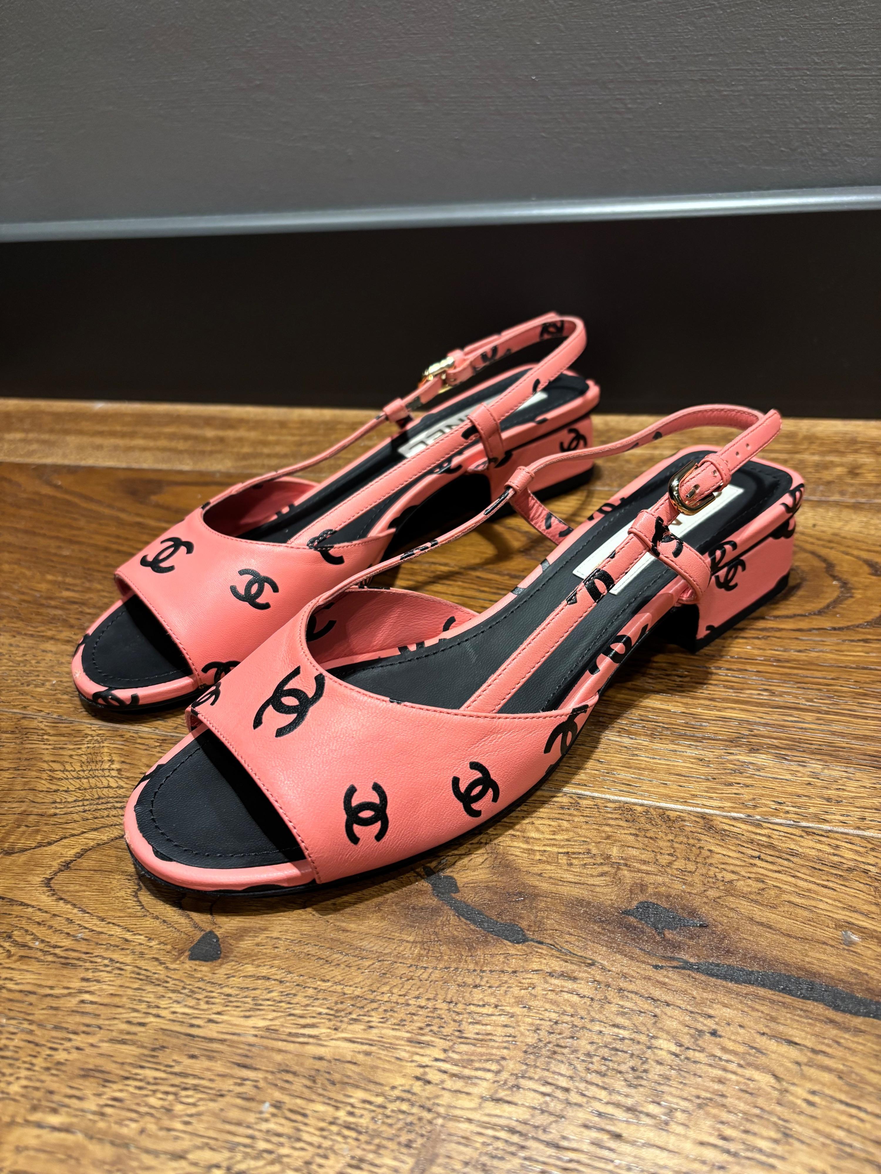 Chanel Pink CC Heeled Sandals