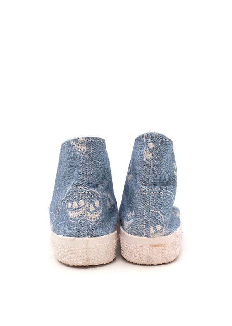 Skull Print Light Blue Lace Up High Top Trainers